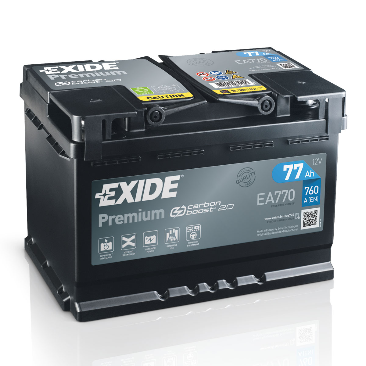Exide EA770 Premium Carbon Boost 77Ah 760A Autobatterie