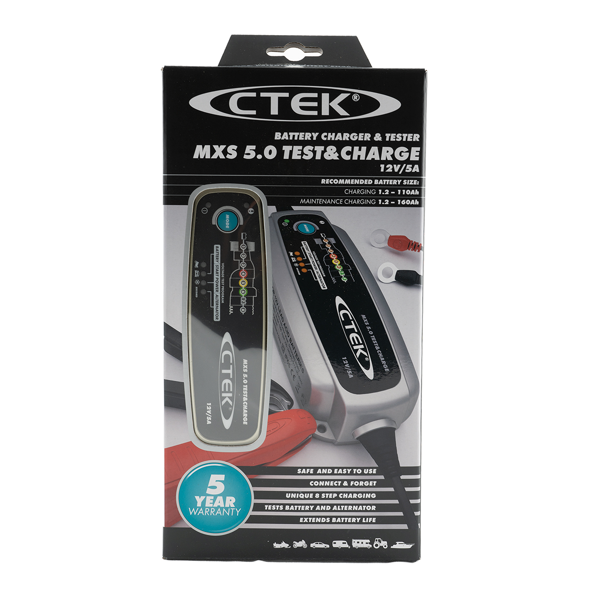 CTEK MXS 5.0 TEST&CHARGE Test- und Ladegerät für Autobatterien 12V
