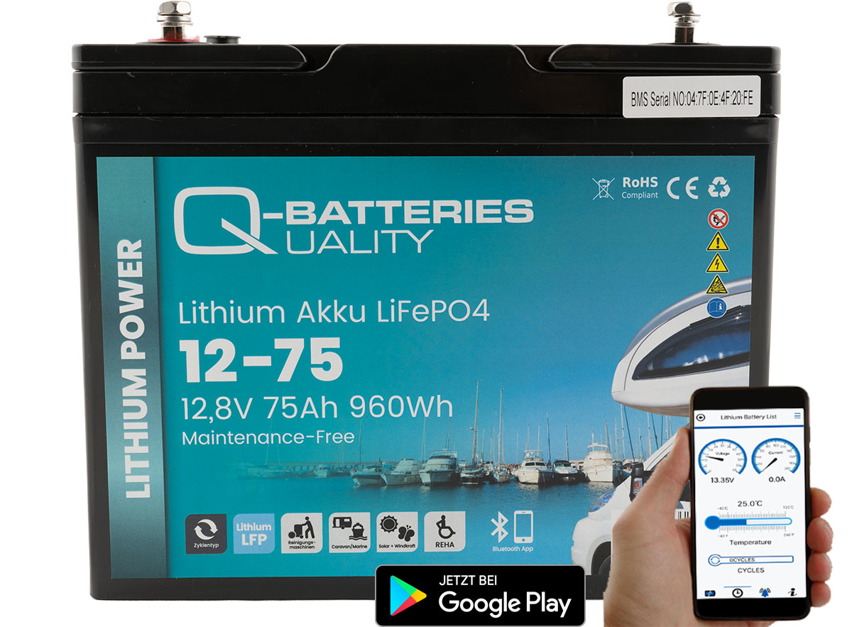 Q-Batteries LiFePO4 12,8V 75 Ah mit Victron Orion-Tr Smart 12/12